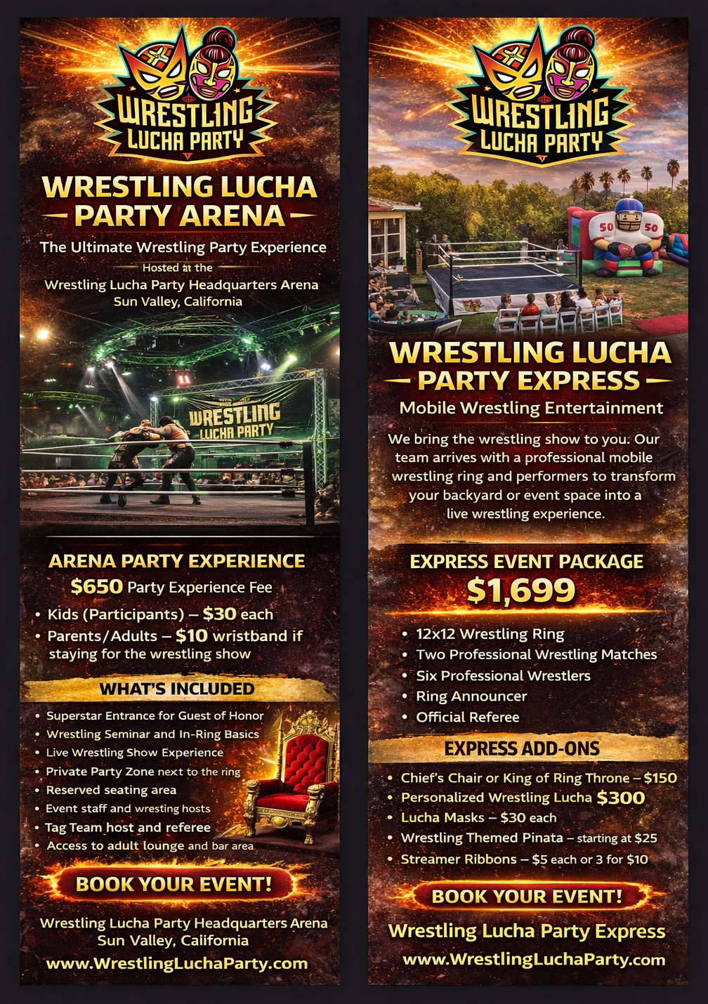 Wrestling Lucha Party Add-Ons - Championship Belt, Lucha Masks, Meal Packages, Photo & Video